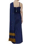 blue butter lycra crepe pre-draped saree with blouse