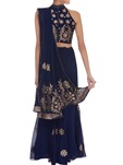 blue georgette pre-draped embroidered saree with blouse