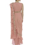 pink georgette sequins embroidered drape ruffled saree
