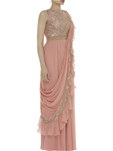 pink georgette sequins embroidered drape ruffled saree