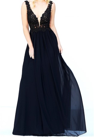 long formal gown dress with lace bodice