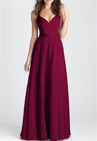 burgundy red long deep-v-neck formal dress
