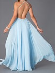 light blue open back halter gown dress
