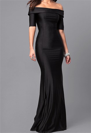 formal long prom dress with off shoulder sleeves