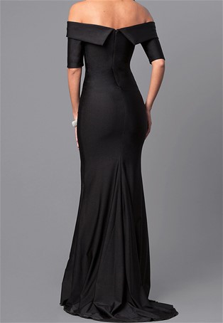 formal long prom dress with off shoulder sleeves