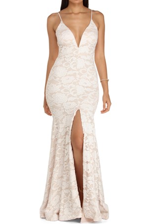 ivory lace mermaid formal dress