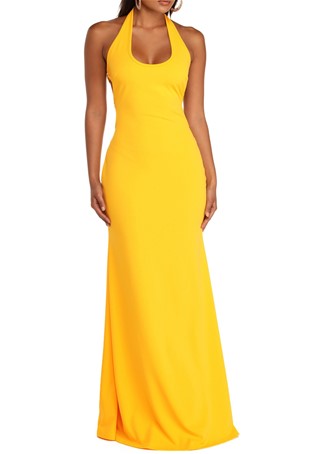 yellow evening halter dress