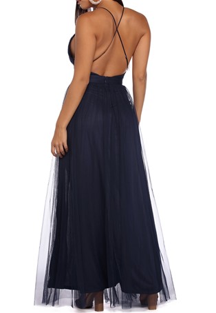navy blue double slit dress