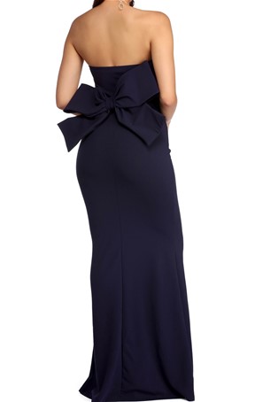 navy blue bow back dress