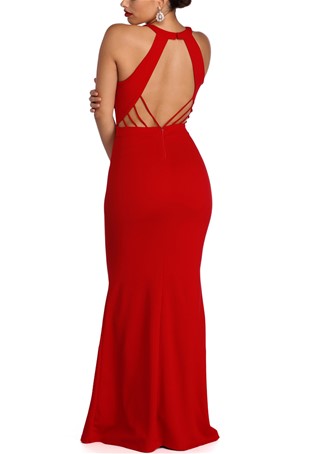 red open back dress