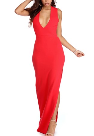 coral plunging cross back dress