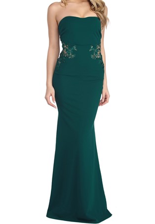 teal strapless lace dress