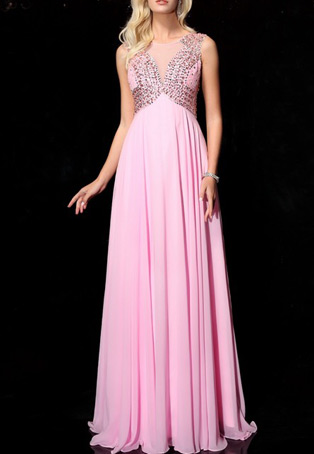 pink a-line chiffon dresses