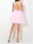 neck sleeveless beading net dress