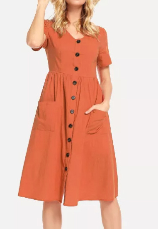 orange button up dress