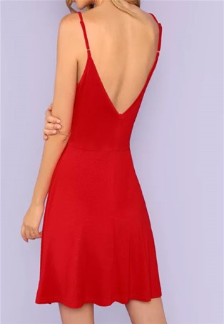 red party lace trim tie up front dress