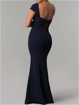 long formal open back dress with short sleeves