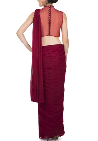 Maroon pleated drape sarees