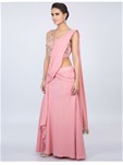 rose pink pleated drape sarees