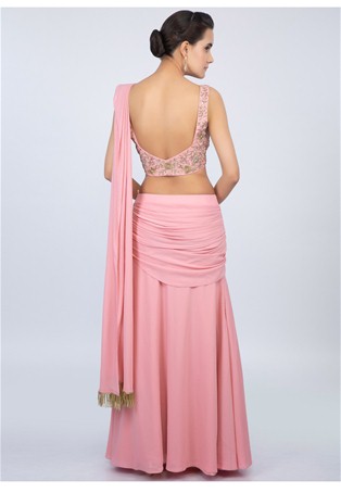 Rose pink pleated drape sarees