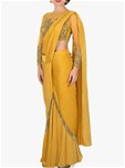 mustard pleated drape sarees