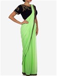 pista green pleated drape sarees