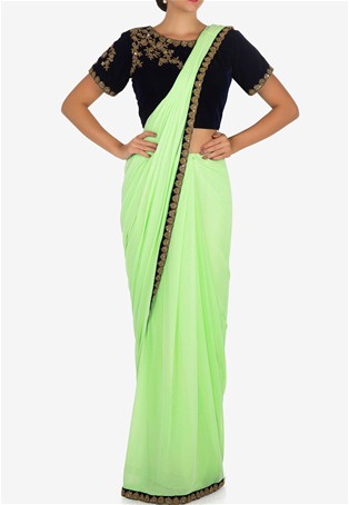 Pista Green pleated drape sarees