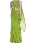 green pleated drape sarees