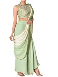 green pre-pleated drape saree