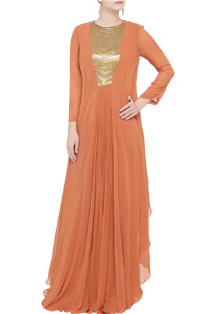 designer georgette silk  orange color gown