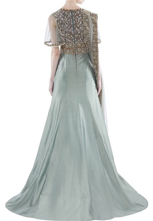 designer net,silk tafetta green color gown