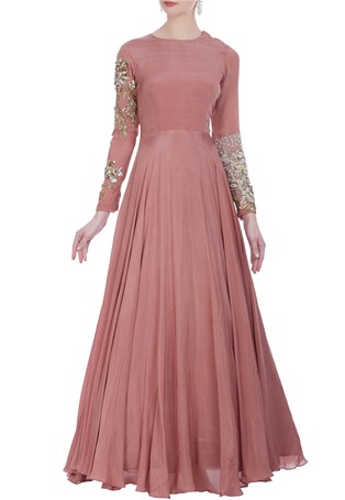 designer crepe pink color gown