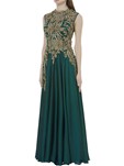 designer satin,net green color gown