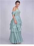 designer satin turquoise color gown