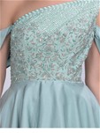 designer satin turquoise color gown