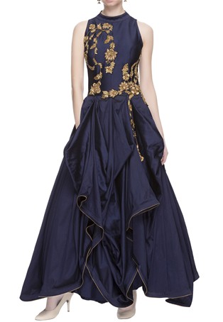 blue navygathered gown