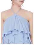 blue pale blue ruffle halter gown