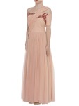 peach cold shoulder embroidered draped gown