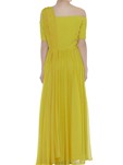 yellow cold shoulder one side draped gown