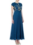 teal blue chanderi embroidered gown