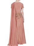 pink crepe embroidered gown with drape dupatta