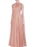 pink chiffon sleeveless gown with drape dupatta