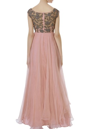 pink organza embroidered anarkali gown