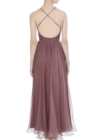 purple organza cutdana hand-embroidered backless gown