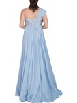 blue viscose georgette embellished gown with back drape