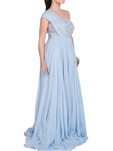 blue viscose georgette embellished gown with back drape