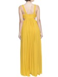 yellow crepe gown with metal embroidery