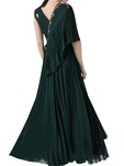 green silk georgette gown with pleated drape