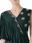 green silk georgette gown with pleated drape