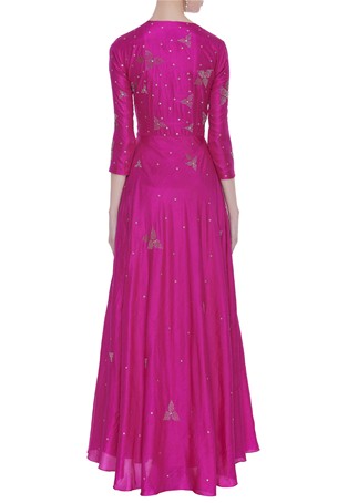 pink silk bead embroidered gown